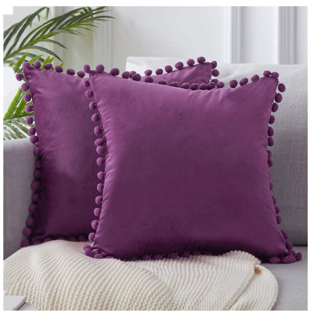 Retro Orange Modern Farmhouse Adorable Preppy Trendy Pompom Throw Pillow Cover - Picture 7 of 16